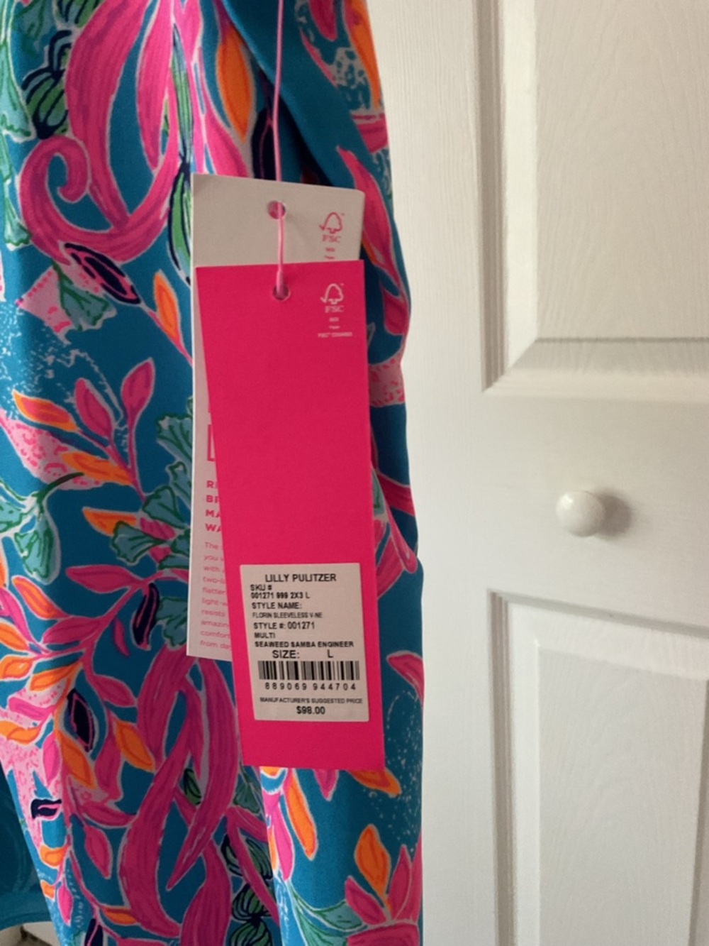 Lilly Pulitzer Turquoise & Hot Pink Floral V-Neck Tank - Picture 6 of 8